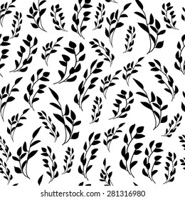Seamless floral hand-drawn pattern, leaf background (seamlessly tiling). Retro pattern with leaf. Organic ornament can be used as wallpaper 