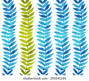 Seamless floral hand-drawn pattern, leaf background seamlessly tiling. Retro pattern with leaf. Organic ornament. Watercolor painting.