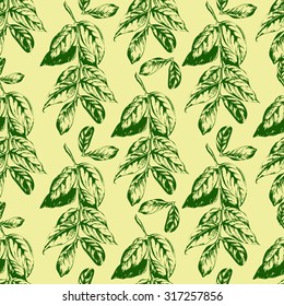 Seamless floral hand-drawn pattern, leaf background. Retro pattern with leaf. Organic ornament can be used as wallpaper. Vector. EPS