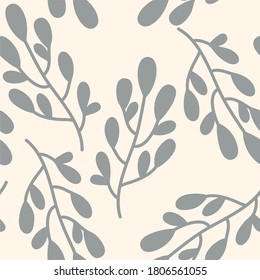 seamless floral hand-drawn pattern, multi-colored leaves on a light beige background, ideal for interior decoration, fabric or wrapping paper drawing