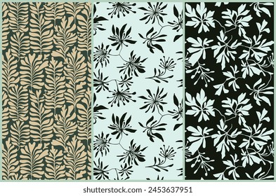 Conjunto de Vector de planta herbal floral sin costuras conjunto de tinta monocroma concisa hecha a mano compañero de dibujo para la decoración diseño de tela, decoración, cerámica, tarjetas, flores, impresión de textura para el diseño de fondos