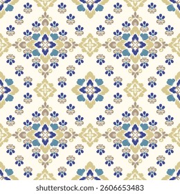Seamless floral Ikat pattern in tribal, oriental ethnic traditional. Design texture, fabric, clothing, wrapping, carpet, curtain, cushion, embroidery, batik, wallpaper, hand craft and illustration.