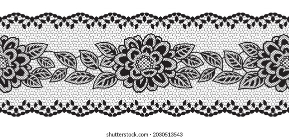 Seamless floral lace border. Vector illustration.