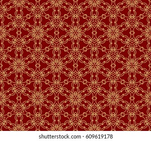 seamless floral lace pattern. Geometric ornament. abstract vector illustration. gold on red. for design invitation, background, wallpaper, fabric, textile