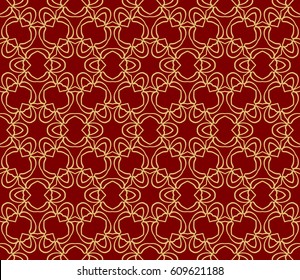 seamless floral lace pattern. Geometric ornament. abstract vector illustration. gold on red. for design invitation, background, wallpaper, fabric, textile