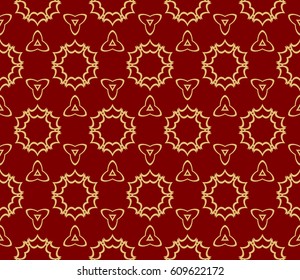 seamless floral lace pattern. Geometric ornament. abstract vector illustration. gold on red. for design invitation, background, wallpaper, fabric, textile