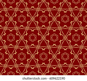 seamless floral lace pattern. Geometric ornament. abstract vector illustration. gold on red. for design invitation, background, wallpaper, fabric, textile
