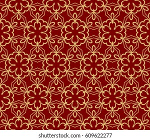 seamless floral lace pattern. Geometric ornament. abstract vector illustration. gold on red. for design invitation, background, wallpaper, fabric, textile