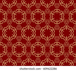 seamless floral lace pattern. Geometric ornament. abstract vector illustration. gold on red. for design invitation, background, wallpaper, fabric, textile