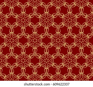 seamless floral lace pattern. Geometric ornament. abstract vector illustration. gold on red. for design invitation, background, wallpaper, fabric, textile