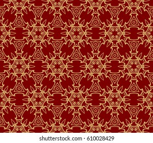 seamless floral lace pattern. Geometric ornament. abstract vector illustration. gold on red. for design invitation, background, wallpaper, fabric, textile