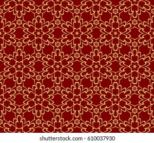 seamless floral lace pattern. Geometric ornament. abstract vector illustration. gold on red. for design invitation, background, wallpaper, fabric, textile