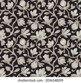 
Seamless floral lace pattern. Ornamental background with flowers and leaves.