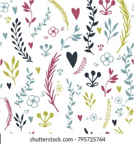Seamless floral, leaf ornament pattern, cute abstract botanical backdrop. 
Seamless texture for wrapping papers, scrap-booking, wallpapers, background, stylish prints, pattern fills, cards, invitation