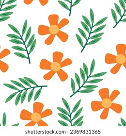 Seamless floral and leaf pattern for fabric prints, textiles, gift wrapping paper. colorful vector for children, flat style