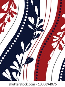 seamless floral leaf and retro pattern on navy red background