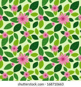 Seamless floral and leaves vector pattern. 