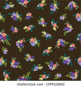 Seamless floral liberty pattern with simple small flowers. Folk, country style millefleurs. Plant background for textile, wallpaper, covers, surface, print, wrap, scrapbooking, decoupage. 