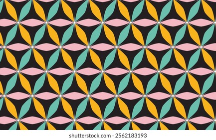 Seamless floral life pattern. Geometric colorful vector background on black background