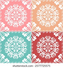 Seamless Floral Mandala Pattern on pastel background