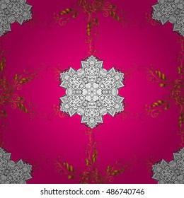 Seamless floral mandala pattern in pink, turquoise in white and golden.
