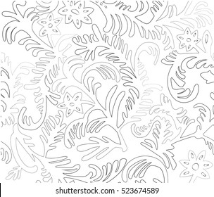 Seamless floral monochrome pattern,  black white background