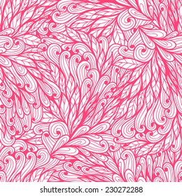 Seamless floral monochrome pink doodle pattern