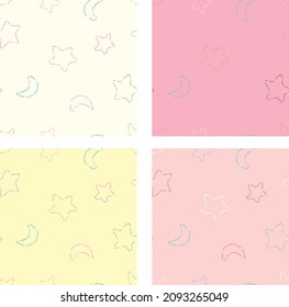 Seamless floral moon and star bedding set etc for babies. Print design with 4 different color options.