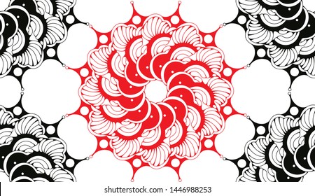 seamless floral mosaic of stylized peonies in red black white shades