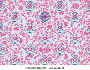 Padrão de motivo floral sem costura com design botânico e ornamental em cor rosa.