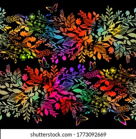 seamless floral multicolored pattern with butterflies. Vector illustration