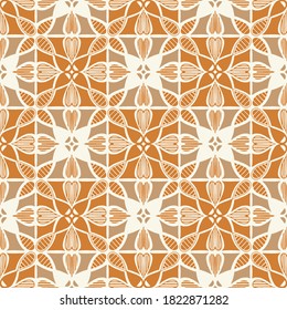 Seamless floral natural abstract geometric pattern on white  background. Folk art style. Hand drawing. Design for textiles, wallpapers, printed products. Vector illustration