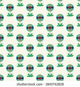 Seamless floral natural abstract geometric pattern on white  background. Folk art style. Hand drawing. Design for textiles, wallpapers, printed products. Vector illustration