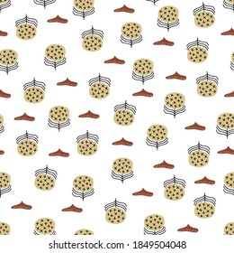 Seamless floral natural abstract  pattern on white  background. Folk art style. Hand drawing. Design for textiles, wallpapers, printed products. Vector illustration