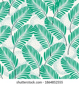 Seamless floral natural abstract  pattern on white background.Palm leaf. Hand drawing. Design for textiles, wallpapers, printed products. Vector illustration