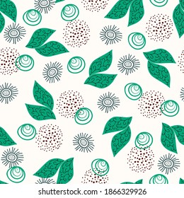Patrón abstracto natural floral sin foco sobre fondo blanco. Hoja verde. Dibujo manual. Diseño para textiles, papel pintado, productos impresos. Ilustración del vector