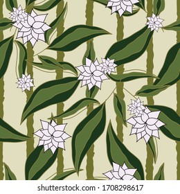 Hojas y flores sin soldadura con motivos floridos, reproducidas texturas interminables de fondo para textiles, prendas de vestir, papeles pintados, cortinas, papel de envoltura, estampados de tela de moda