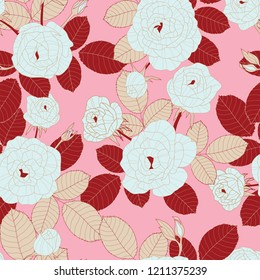  Seamless floral on Pink background of roses. Vintage pattern for wallpaper, fabric, digital paper, etc.