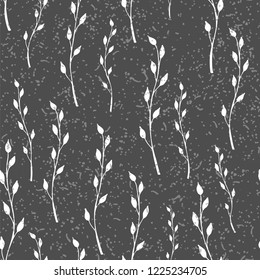 Seamless floral organic pattern vector. Grain Endless texture for fabric print. Grey old fashioned colors. Leaf design. Winter background.