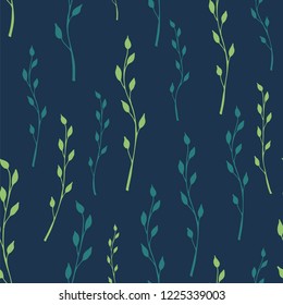 Seamless floral organic pattern vector. Endless texture for fabric print. Blue and green shades. Leaf design. Spring/summer design.