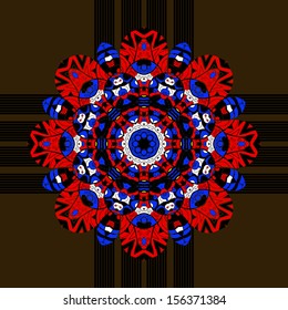 Seamless floral orient pattern in red and blue colors. Mandala oriental