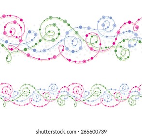 Seamless floral ornament with colorful curls, circles and flowers