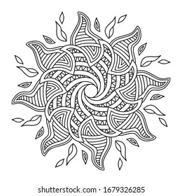 Seamless floral ornament element. Mandala. Symbol of the Sun. Ethnic motives. Coloring page. Vector illustration isolated on white background.