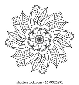 Seamless floral ornament element. Mandala. Ethnic motives. Coloring page. Vector illustration isolated on white background.