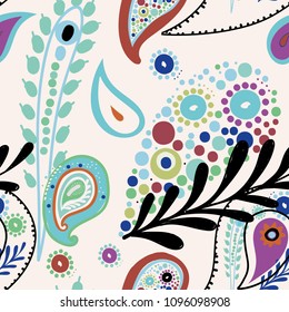 Seamless floral ornament with elements of trendy Asian pattern "Paisley"