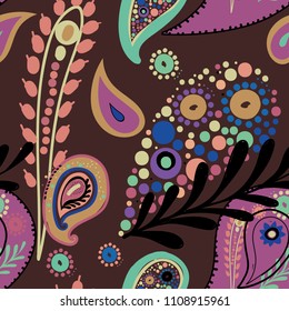 Seamless floral ornament with elements of trendy Asian pattern "Paisley"