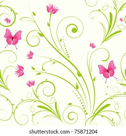 Seamless floral ornament with flowers and butterflies