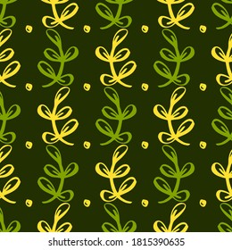 Seamless floral ornament. Hand drawn trees, forest background. Vector illustration