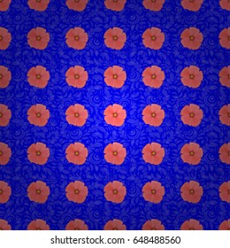Seamless floral ornament. Modern cosmos flower pattern with royal flowers. Colored orient pattern on a blue background.