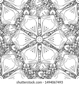 Seamless floral ornament. Modern flower pattern with royal flower. Colored orient pattern in white and black colors.